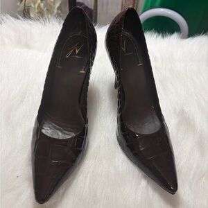 Sophisticated Dark Brown Crocodile Pattern Heels